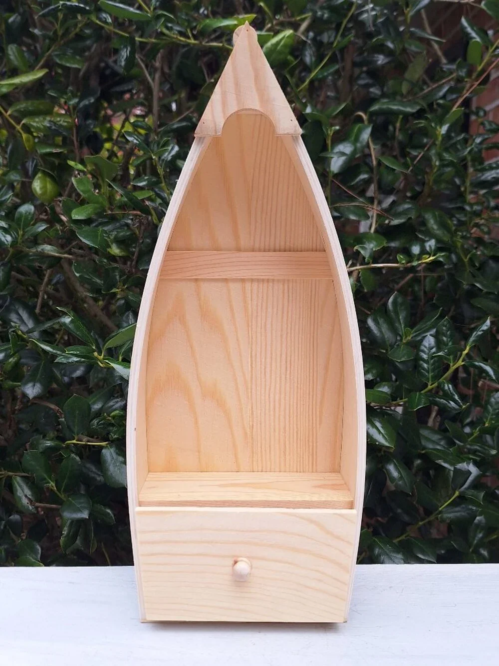 Wood Wall Shelf Display Boat Canoe Sailing Theme Drawer Wooden Curio Cabinet